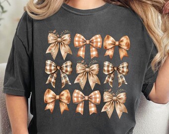 Retro Fall Bow T-Shirt, Fall Pumpkin Bow Shirts, Fall Coquette Bow Shirt, Coquette Thanksgiving Fall Shirts, Cute Fall Shirt, Funny Fall Tee