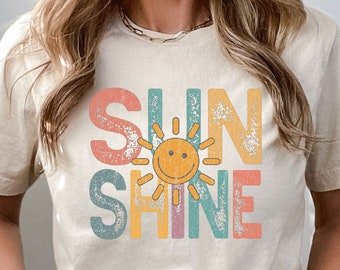 Vintage Sunshine Shirt, Hello Sunshine T-Shirt, Retro Beach Vacation Shirts, Beachy Vibes Shirts, Retro Vacation Shirts,Hello Summer T-Shirt