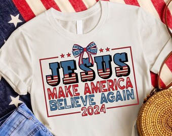 Jesus Make Amerika Believe Wieder Shirt, Jesus Shirt, christliche 4. Juli Shirts, Unabhängigkeitstag T-Shirts, Amerika Retro Shirt, Vaterländischen T-Shirt