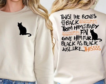 Twist The Bones Shirts, Witch Spell T-Shirt, Back and Front Halloween Black Cat Sweatshirt, Funny Halloween Gift, Halloween Cat Crewneck