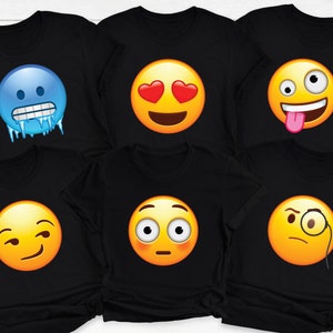 絵文字パーティー用のカスタム絵文字グループマッチングTシャツギフト、カスタム家族旅行シャツ、絵文字フェイスクルーネック、同僚用シャツ、クリニッククルーTシャツ