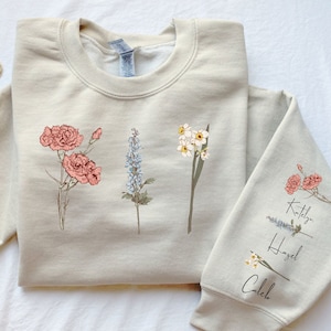 Aangepaste geboortemaand bloem trui, geboorte bloem trui, aangepaste naam Wildflower trui, oma geboorte maand shirt, Moederdag shirts