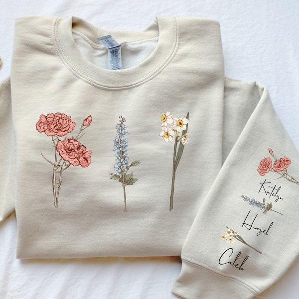 Custom Birth Month  Flower Sweatshirt, Birth Flower Sweater, Custom Name Wildflower Sweatshirt, Grandma Birth Month Shirt,Mothers Day Shirts