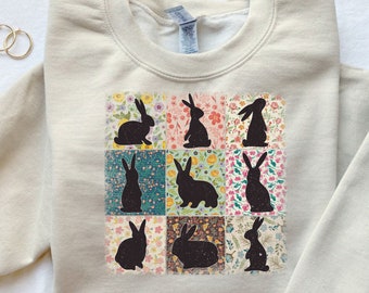 Floral Bunny Sweatshirt, Spring Bunny Easter Shirt, Happy Easter Shirt, Flower Bunny Shirt, Cute Easter Rabbit Sweater, Womens Easter Gift