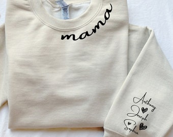 Benutzerdefinierte Mama Sweatshirt mit dem Namen der Kinder auf dem Ärmel, Muttertagsgeschenk für Mama, personalisiertes Mama Shirt, kundenspezifischer Pullover mit dem Namen der Kinder auf dem Ärmel