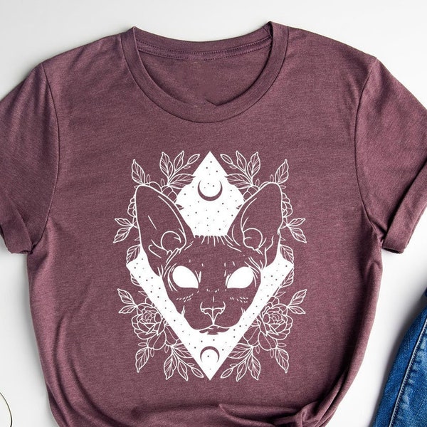 Mystic Sphynx Cat Lover Shirt, Friendly Animal Shirt, Cat Moon Tee, Black Cat Shirt, Celestial Sphynx Cat Tee Gift, Magical Cat Shirt