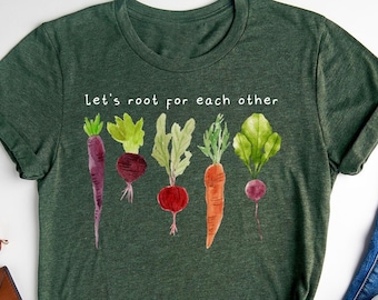 Lets Roots For Each Other Vegetable Shirt, Uplifting T Shirt, Spring T Shirt, Gardening Tee, Turnip Gift, Carrot Outfit, Black Carrot Tee