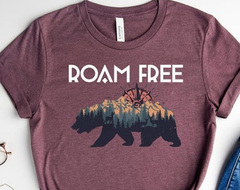 Camiseta libre de vagar, traje de búfalo, camiseta de búfalo de las montañas, camisa ser libre, camiseta gráfica occidental, camisa de cazador, camisa de aventura, camiseta de vida salvaje