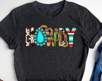 Howdy Colorful Southern Western T-Shirt, Country T-Shirt, Cactus Tree T-Shirt, Nashville Shirt, Yee Haw Shirt, Rodeo Shirt, Cowgirl Outfit