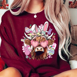 Easter Day Highland Cow Shirt, Happy Easter Heifer Shirt, Easter Cow Bunny Shirt, Easter Farm Animal Shirt, Rode Ester Day Gift, Easter Tee