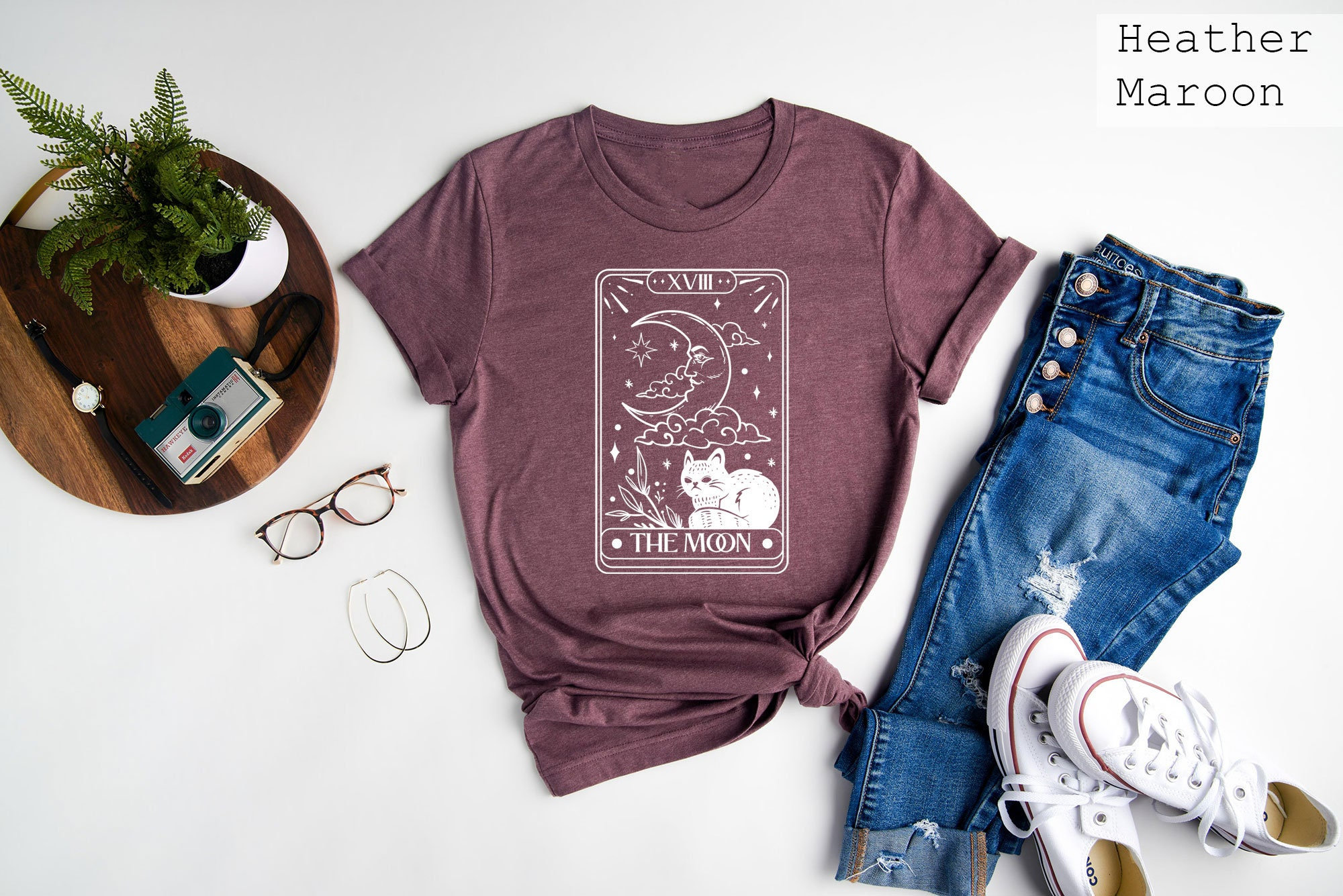 The Moon Tarot Card Cat T-Shirt, Meow Tee, Funny Cat Shirt, Tarot Card Lovers Tee, Mystical T-Shirt, Celestial Outfit,  Cat Lovers Tee Gift
