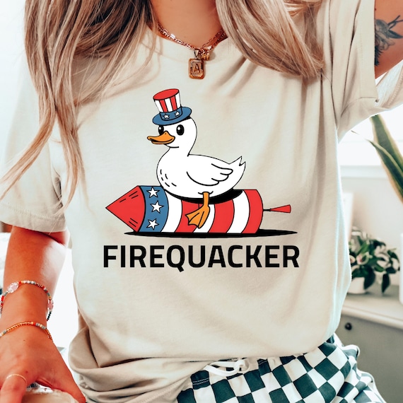 Funny Firequacker Shirt, 4th Of July Goose Shirt, Retro Memorial Day Shirts,Independence Day Gift,Retro Patriotic Tees,USA American Flag Tee