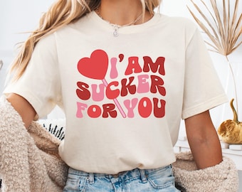 Sudadera "Soy un fanático de ti", camiseta linda de San Valentín, camiseta de chupete de piruleta, camiseta linda de San Valentín, camisetas divertidas de regalo para novia