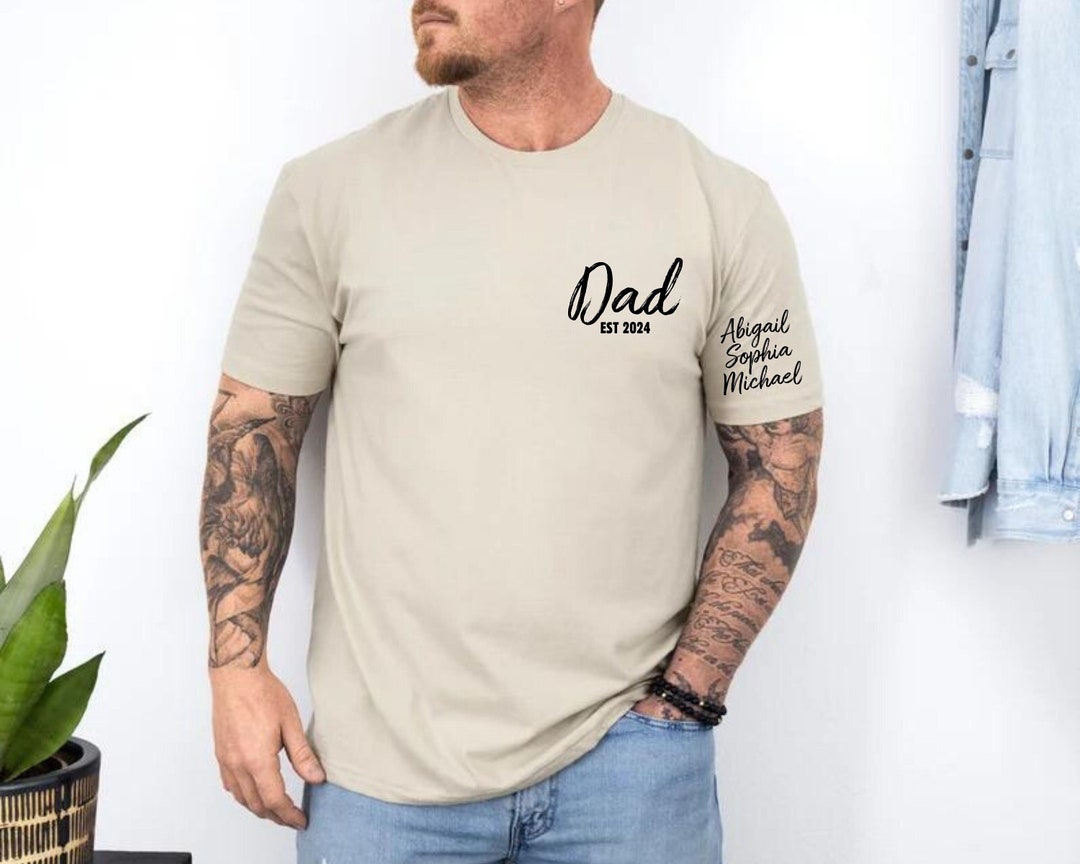 Custom Dad Shirts With Kids Name on Sleeve, Personalized Dad Shirt, New ...