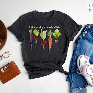 Lets Roots For Each Other Vegetable Shirt, Uplifting T Shirt, Spring T Shirt, Gardening Tee, Turnip Gift, Carrot Outfit, Black Carrot Tee image 5