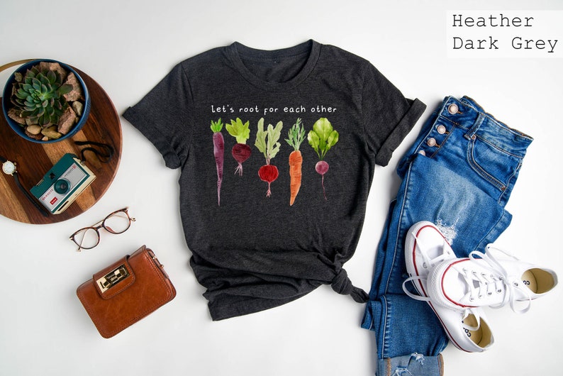 Lets Roots For Each Other Vegetable Shirt, Uplifting T Shirt, Spring T Shirt, Gardening Tee, Turnip Gift, Carrot Outfit, Black Carrot Tee image 5