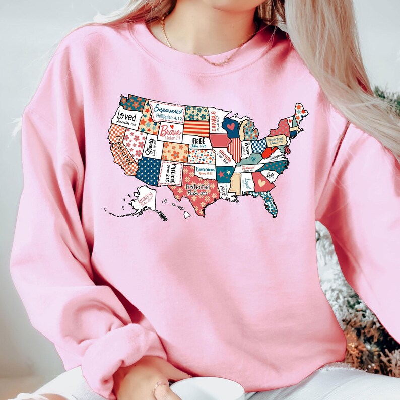 Bible Verse USA Map Shirt, Retro America Map Shirt, Religious 4th of July T-Shirt, Independence Day Tee, Floral America Shirt, Retro USA Tee image 6