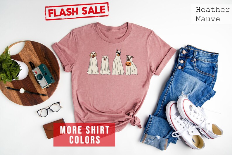Ghost Dog Friends Hondenliefhebbers Halloween schattig T-shirt uniseks, hondenmoeder Halloween-T-shirt, dierenliefhebbers Halloween-feestkleding, pompoenseizoen-T-shirt afbeelding 4