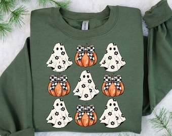 Retro Halloween Shirts, Coquette Ghost Halloween Shirts, Coquette Bow Halloween T-Shirt, Coquette Halloween Shirt, Halloween Pumpkin Shirt