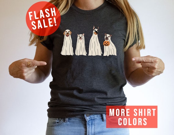 Ghost Dog Friends Dog Lovers Halloween Cute Unisex T-Shirt, Dog Mom Halloween Tee, Animal Lovers Halloween Party Apparel, Pumpkin Season Tee