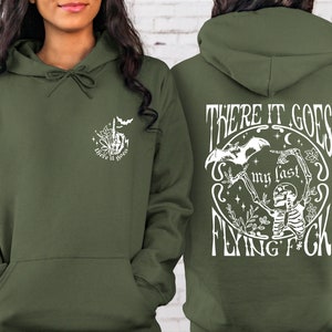 Groovy There It Goes My Last Flying F*ck Hoodie For Halloween Party, Funny Bat Shirt, Halloween Skeleton Sweater, Sarcastic Skeleton Shirt