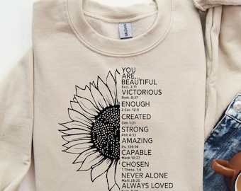 You Are Enough Sweatshirt, Jesus Lovers Shirt, Christian Sunflower T-Shirt,Motivational Bible Sweater,Trendy Bible Verse Shirt,Religious Tee