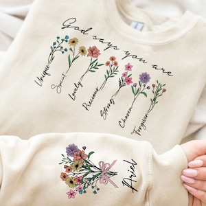 God Says You Are Sweatshirt, Custom Name Bible Verse T-Shirt, Custom Christian Sweater, Floral Christian Shirts, Personalized Bible Sweater