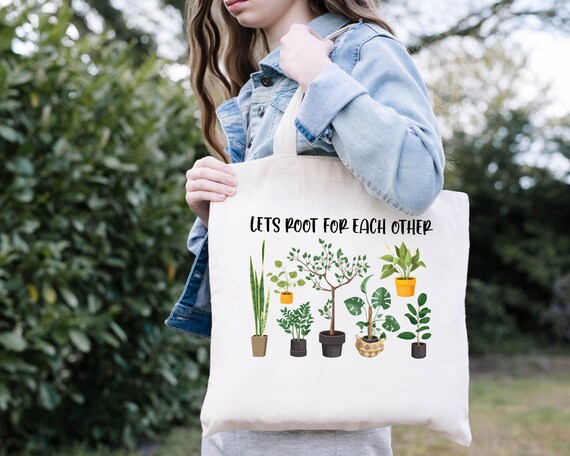 Let’s Root For Each Other Canvas Bag, Plant Grocery Bag, Motivational Saying Tote Bag, Positive Quotes Tote Bag, Monster Fruit Tote Bag Gift