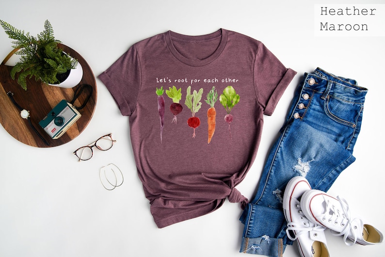 Lets Roots For Each Other Vegetable Shirt, Uplifting T Shirt, Spring T Shirt, Gardening Tee, Turnip Gift, Carrot Outfit, Black Carrot Tee image 4