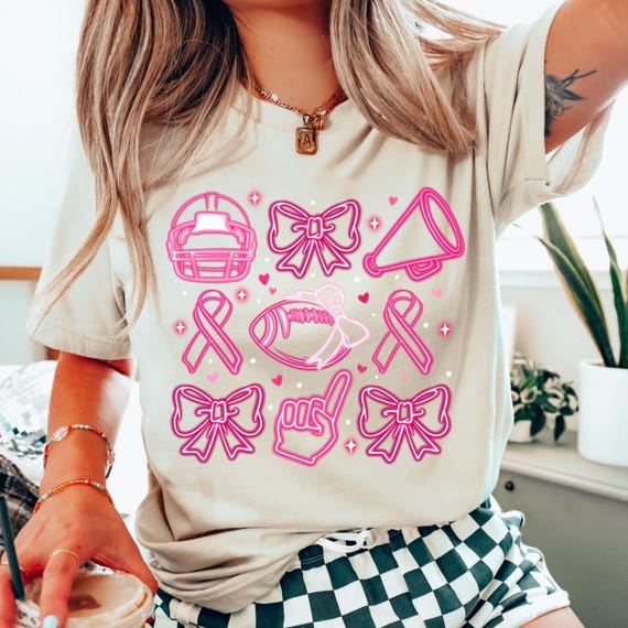 Pink Neon  Baseball Shirt, Neon Baseball Sweatshirt, Neon Football Pink Out Shirt,  Breast Cancer Bow Shirt, Gameday T-Shirt, Sports Mom Tee