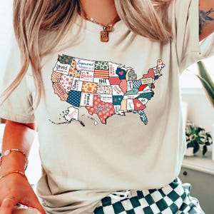 Chemise de carte des Etats-Unis de vers de bible, chemise de carte de l'Amérique rétro, T-shirt religieux du 4 juillet, t-shirt de jour de l'indépendance, chemise florale de l'Amérique, t-shirt rétro des Etats-Unis