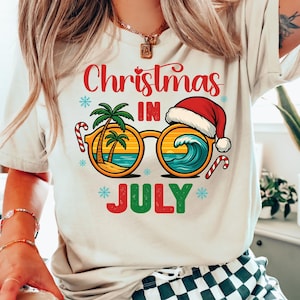 Christmas In July Shirt, Beach Christmas Tee, Summer Christmas T-Shirt, Summer Christmas Vacation Shirt, Tropical Christmas Family Gift