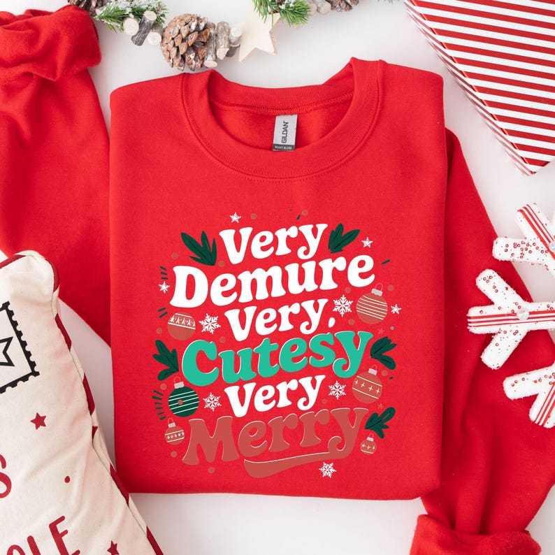 Very Demure Very Cutest Very Merry Sweatshirt, Cute Holiday Sweater ...
