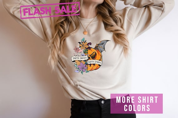 Sorta Sweet Sorta Spooky Sarcastic Halloween Sweatshirt, Pumpkin Face Sweatshirt, Flower Halloween Sweater, Halloween Party Sweater