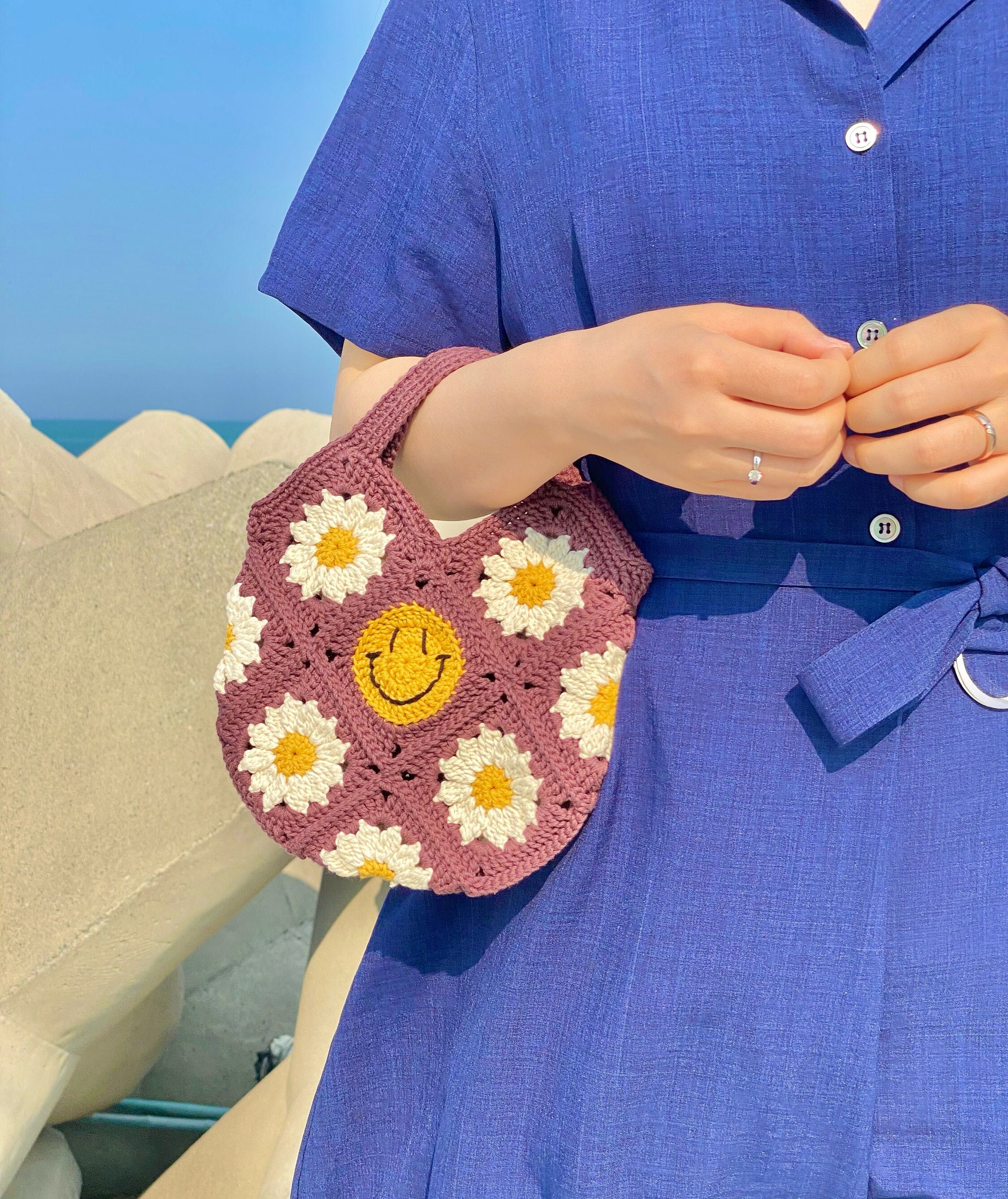 Crochet Crossbody Bags, Cute Crossbody Bag, Crochet Daisy Bag, Gift for