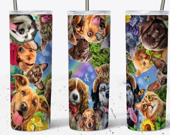 Cute Kittens And Puppies Tumbler Wrap 20 OZ Skinny Tumbler Design - Straight & Tapered Sublimation Wrap Design - Tumbler PNG - Wrap Template