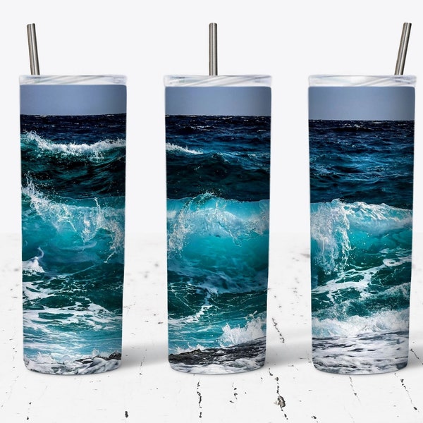 Ocean Waves 20 OZ Skinny Tumbler Design - Straight & Tapered Sublimation Wrap Design - Tumbler PNG - Wrap Template