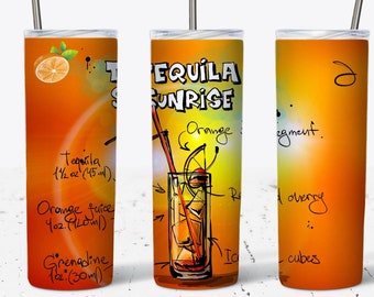 Gobelet fin 20 OZ Tequila Sunrise Sweet Summer Time - Design d'emballage pour sublimation droit et fuselé - Gobelet PNG - Modèle d'emballage