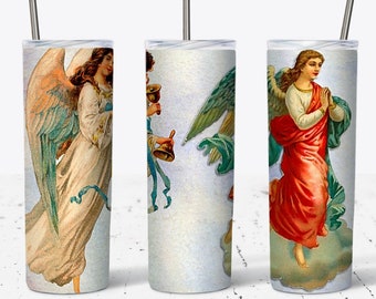 Vaso delgado Guardian Angels de 20 oz - Diseño de sublimación recto y cónico - Vaso PNG - Plantilla de envoltura