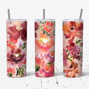 Vintage Pink Peonies Seamless 20 OZ Skinny Tumbler Design - Straight & Tapered Sublimation Wrap Design - Tumbler PNG - Wrap Template