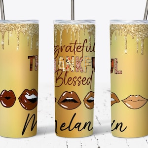 Black Queen Positive Affirmations, Melanin Tumbler, Glitter 20 OZ Skinny Tumbler Design, Straight & Tapered PNG Sublimation Wrap Design