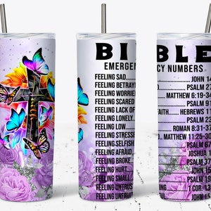 Faith Bible Emergency Number 20 OZ Skinny Tumbler - Straight & Tapered Sublimation Wrap Design - Tumbler PNG - Wrap Template