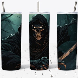 Grim Reaper Tumbler Wrap, Halloween Tumbler Wrap, Skeleton Grim Reaper Png, 20 OZ Skinny Tumbler Sublimation Design, Scary png, Spooky gift