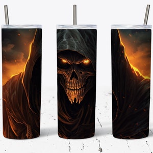 Grim Reaper Tumbler Wrap, Halloween Tumbler Wrap, Skeleton Grim Reaper Png, 20 OZ Skinny Tumbler Sublimation Design, Scary png, Spooky gift