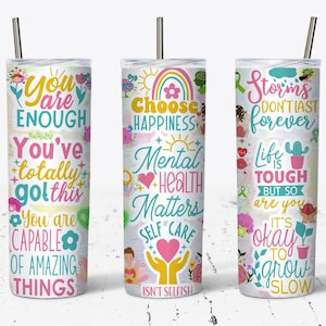 Mental Health Tumbler Wrap, Mental Health Matters Boho Inspiration Cup 20 oz Skinny Tumbler Design, Mental Health Sublimation PNG Gift