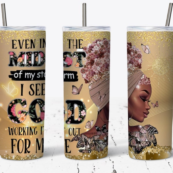 Black Queen Faith Quote 20 OZ Skinny Tumbler Design - Straight & Tapered Sublimation Wrap Design - Tumbler PNG - Wrap Template
