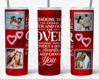 Love Story Tumbler Wrap, Love Tumbler Wrap With Picture, 4 Photo Tumbler Wrap, 20 OZ Skinny Tumbler Design Sublimation PNG, Gift for lovers