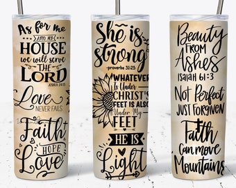 Emballage de gobelet chrétien, emballage de gobelet foi, affirmations de versets bibliques PNG, emballage de gobelet religieux, sublimation de gobelet maigre 20 OZ png, cadeau
