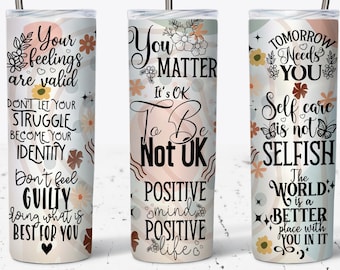Mental Health Tumbler Wrap, Mental Health Matters Boho Inspiration Cup 20 oz Skinny Tumbler Design, Mental Health Sublimation PNG Gift