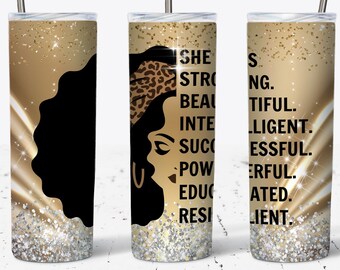 Black Queen Tumbler Wrap, Afro Woman Tumbler Wrap, Naadloos 20 OZ Skinny Tumbler Sublimatieontwerp, Tumbler PNG, Cadeau voor haar, moeder cadeau